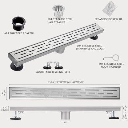 Linear Shower Drain, 48" Brushed Nickel, Easy to Install & Clean | Including Hair Catcher & Removable Grate, Fits No-hub System, 304 Stainless Steel(Drain Base Not Included) - color: Brushed Nickel, size: 48 inch