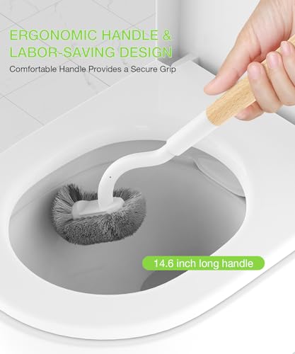 OSCIOSS Bamboo Toilet Brush Set, 2 Pack with Ergonomic Design, Compact Size, Durable Bristles, Wooden Holder for Bathroom Cleaning - color: Natural, size: 2 Pack