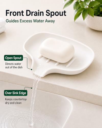3 Pack Soap Bar Holder, AIMAIAIMAI Self Draining Soap Dish, Quick Drainage, Soap Dishes for Bathroom, Shower, Silicone Soap Tray for Kitchen, Dishwasher Safe (White) - color: White