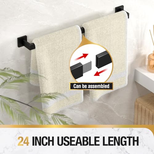 HITSLAM Bath Towel Bar, 24 Inch Towel Rack for Bathroom Wall Mounted, 2-Section Easy Assembly Design, SUS304 Stainless Steel Towel Holder, Matte Black - color: Matte Black, size: 24 Inch (Total Length 25.6 Inch)