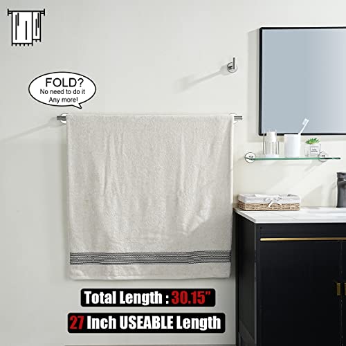 JQK Bath Towel Bar, 30 Inch 304 Stainless Steel Thicken 0.8mm Single Towel Rack for Bathroom, Towel Holder Brushed Finished Wall Mount, Useable Length 27 Inch, TB110L27-BN - color: Brushed, size: 30.15 Inch