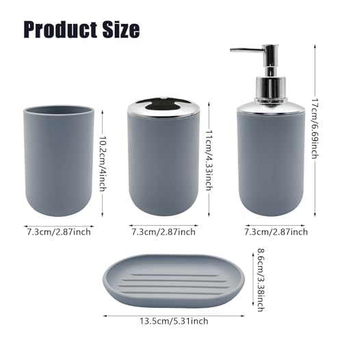 Bathroom Accessory Set, 4 pcs Shatter-Resistant Resin Bathroom Accessories Set Include Lotion Soap Dispenser Toothbrush Holder Soap Dish Modern Bathroom Decor, Gift for Home (Grey 4pcs) - style: Grey 4pcs