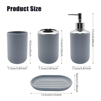 Bathroom Accessory Set, 4 pcs Shatter-Resistant Resin Bathroom Accessories Set Include Lotion Soap Dispenser Toothbrush Holder Soap Dish Modern Bathroom Decor, Gift for Home (Grey 4pcs) - style: Grey 4pcs