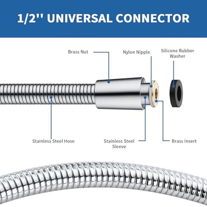 GRICH Shower Hose Extra Long: 71 Inch Metal Cord High-Density Anti-Leak Stainless Steel Shower Head Hose Replacement, Ultra-Flexible & Durable Bathroom Pipe with Solid Brass Insert & Nut, Chrome - color: Chrome