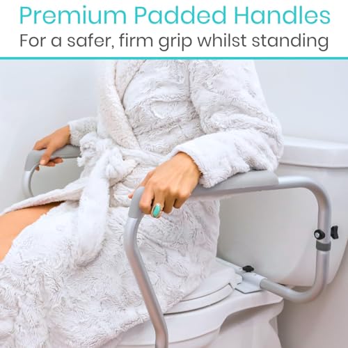 Vive Toilet Frame Rail for Elderly & Disabled - Adjustable Grab Bar Rail | With Arms, Safety Support Handles for Seniors, Handicap Bathroom Mobility Aids, Sit to Stand Assist to Help Adults Get Up