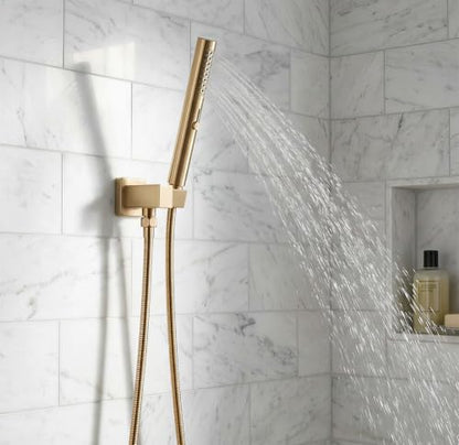 Lava Odoro Modern 3-Setting Bathtub and Shower Faucet, Gold Rainfall Tub Shower Faucet Set Shower Head and Handle Set, Tub Shower Valve Trim Kit, 10 Inch, Champagne Gold, SF104-CB-T - color: Champagne Gold, style: With Tub Spout