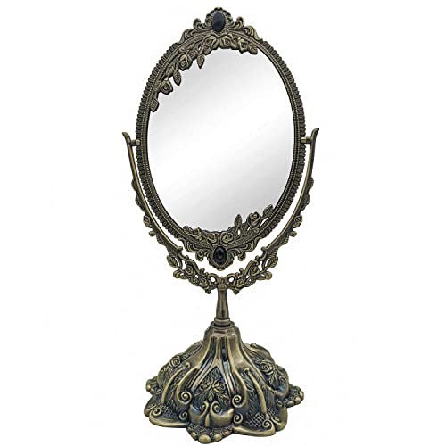 Hsiwto Vintage Double Side Makeup Mirror, Alloy Metal Table Makeup Desktop Mirror with 360 Degree Rotation Cosmetic Makeup Tool for Women Girls, Small Bronze - color: Bronze, size: 5.7"L x 11.2"W