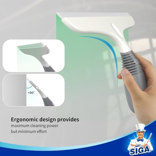 MR.SIGA Silicone Squeegee for Shower Doors, 25 cm/10 inch, White & Gray | Shower squeegee for glass doors, streak free squeegee for windows, showers and glass surfaces, includes suction hook