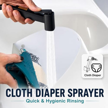 Handheld Bidet Sprayer for Toilet, Lockable Push Button, High Pressure Bathroom Sprayer, Cloth Diaper & Personal Hygiene Sprayer, Tank Mount No-Drill Install, Stainless Hose Set, Black Color - color: Black