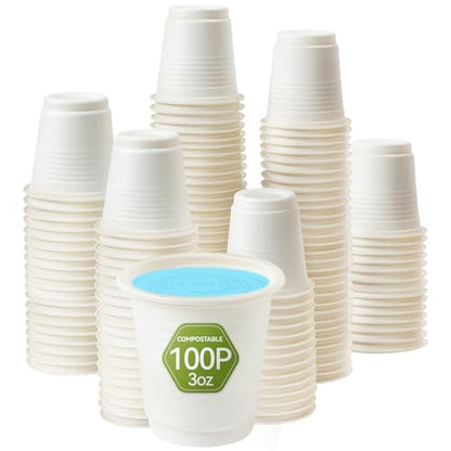 Compostable Disposable 3oz Bathroom Cups 100P Mouthwash Eco Friendly Plastic Paper Cups Biodegradable Bath Rinse Medicine Urine, Replace Mini Small Bathroom Cup 3 oz Paper Plastic Cup - size: ECO(100 pack)