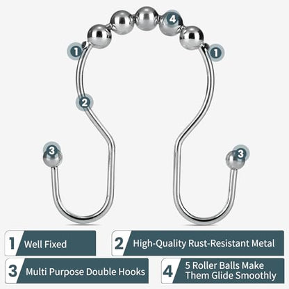 Shower Curtain Hooks, OEH Shower Curtain Rings, Chrome Shower Curtain Hooks Rust Proof, Smooth Gliding Metal Shower Curtain Rings Rust Proof, Double Shower Hooks for Shower Curtain, 12 Pcs, Chrome - color: Chrome, size: Classic Double Hooks