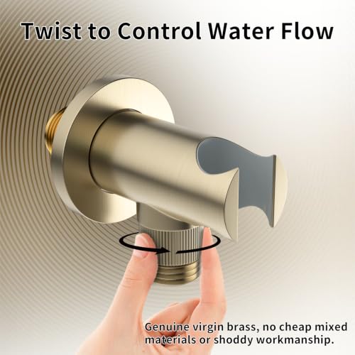 Bathroom Brass Round Wall Mount Water Supply Elbows with On/Off Flow Control Bracket Handheld Shower Head Holder, Brushed Gold - color: Brushed Gold