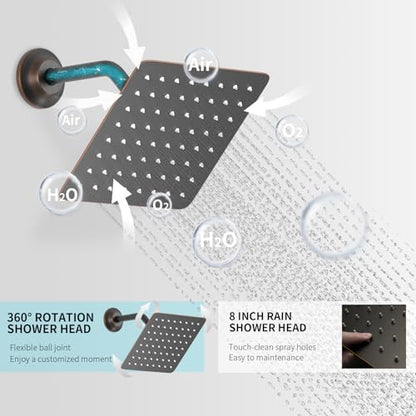 Oil Rubbed Bronze Shower System Temperature Display Shower Set | 12 inch and 8 inch Full Body Shower Head, with 6 PCS Body Jet and Handheld Spray - color: Oil Rubbed Bronze, size: 12+8 inch