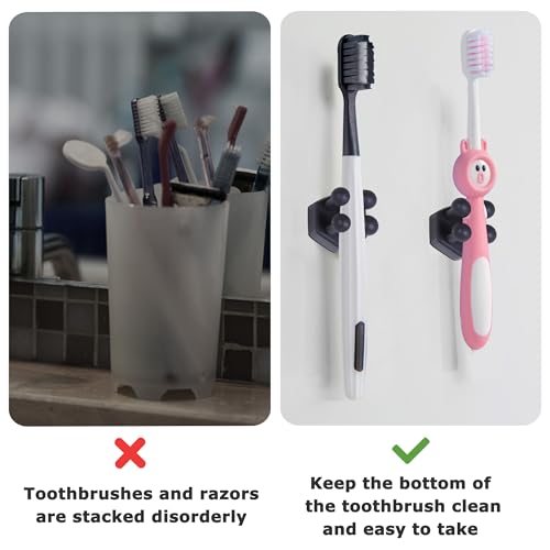 Silicone Toothbrush Holders for Bathroom - Adhesive Shower Toothbrush Holder Wall Mounted, Multi-Function Hook Waterproof Razor Holder Single Hook, Utility Plug Holder for Kitchen Living Room Office - color: Black