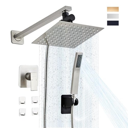 Shower Head Combo, 8 Inch Rain Shower Head with Handheld High Pressure Rainfall Shower Heads System, 15 Inch Shower Adjustable Extension Arm, Brushed Nickel - color: Brushed Nickel, style: 8 Inch with Handheld Sprayer