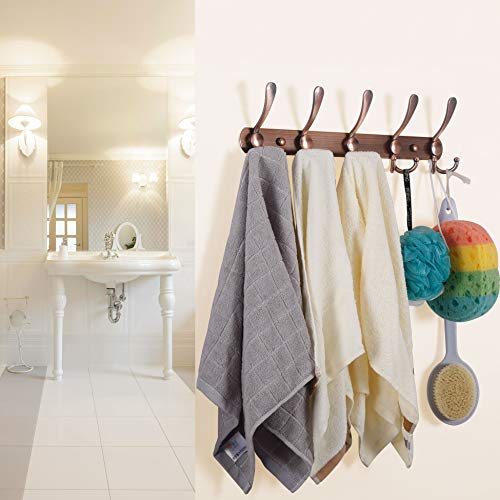 WEBI Coat Rack Wall Mount,Coat Hanger Wall,Coat Hooks Wall Mount,Wall Coat Rack,Hook Rack Rail,5 Triple Hooks for Hanging Coats,Jacket,Clothes,Antique Copper - color: R/Antique Copper, size: 1 Pack