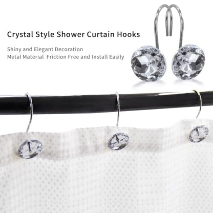 J&V TEXTILES Shower Curtain Hooks Rings, Rust Resistant Metal Double Glide Shower Hooks Rings for Bathroom Shower Rods Curtains, Set of 12 Hooks (Crystal Clear Acrylic) - color: Crystal Clear Acrylic