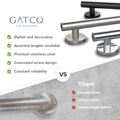 Gatco 887 Latitude II 18-Inch Bathroom & Shower Safety Grab Bar, Wall Mounted Stainless Steel, Satin Nickel - color: Satin Nickel, size: 18 Inch