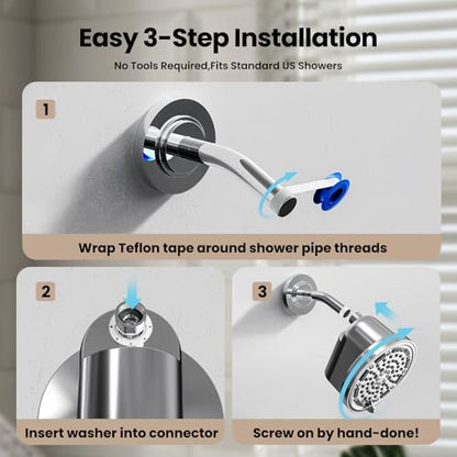 JOMOO 6 inch Rain Shower Head with Filter, High Pressure 5-Spray Mode Fixed Showerhead with Replaceable Filter Cartridge for Hard Water Remove Chlorine, Water Saving Bathroom Rainfall Shower Head