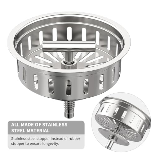 KONE 3-1/2 Inch Kitchen Sink Drain Strainer Assembly Made by All Stainless Steel with Strainer Basket/Drain Stopper, Replacement for Standard Commercial Drains - color: Polish