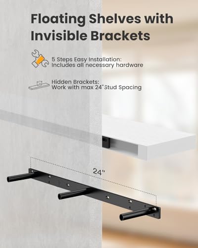 AMADA HOMEFURNISHING Floating Shelves Wall Mounted, 47 x 8 Inch Wall Shelves for Bathroom, Bedroom, Living Room, White Shelves Set of 2 - color: White, size: 47 inches