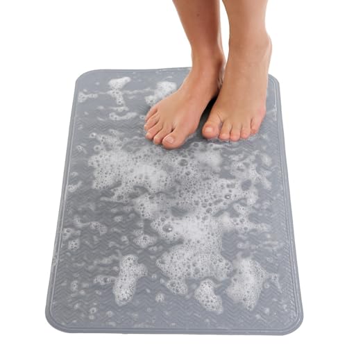 ENKOSI Non Slip Bath Mat for Tub and Shower Floors – Anti Slip Shower Mat with Secure Suction Cup Grip – Soft Grey Bathtub Mat for Inside Bath Tub and Smooth Bathroom Stalls (28x16 Gray) - color: Grey