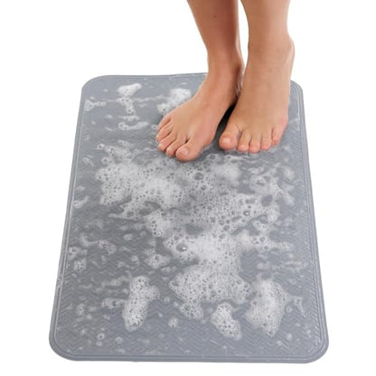 ENKOSI Non Slip Bath Mat for Tub and Shower Floors – Anti Slip Shower Mat with Secure Suction Cup Grip – Soft Grey Bathtub Mat for Inside Bath Tub and Smooth Bathroom Stalls (28x16 Gray) - color: Grey