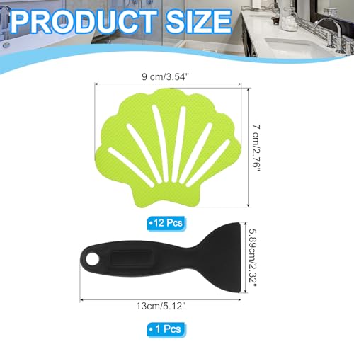 PATIKIL Bathtub Non Slip Stickers 3.54x2.76 Inch, 12 Pack Shell Safety Shower Floor Anti Slip Stickers with Adhesive Decals Scraper for Bath Tub Shower Floor Stair, Light Green - color: Light Green