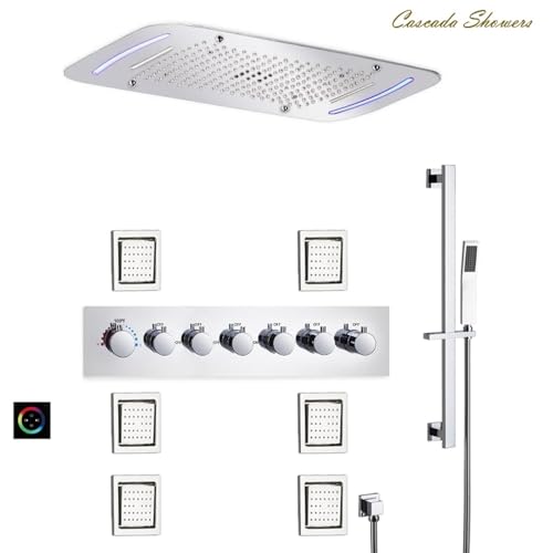 Cascada Luxurious Design 17"x28" Recessed LED Shower System with 6 Functions (Rainfall, Waterfall, Rain Curtain, Misty, 4"Body Jets & Handheld), & Shower Sliding Bar (Oil Rubbed Bronze) - color: Oil Rubbed Bronze