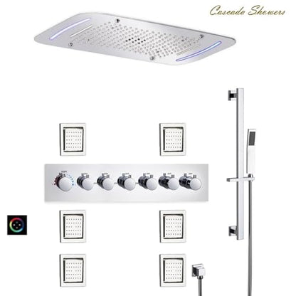 Cascada Luxurious Design 17"x28" Recessed LED Shower System with 6 Functions (Rainfall, Waterfall, Rain Curtain, Misty, 4"Body Jets & Handheld), & Shower Sliding Bar (Oil Rubbed Bronze) - color: Oil Rubbed Bronze