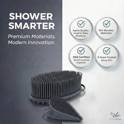 Avilana Premium Body Scrubber and Face Brush Set - Trusted Since 2017 - SGS Certified Silicone 2-in-1 Shower Kit, Dual Sided Gentle Exfoliating Loofah Alternative Sensitive Skin Women Men Gift - color: Blue, size: Body & Face