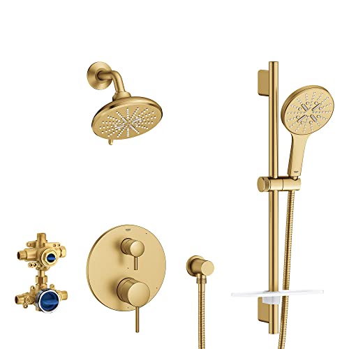 GROHE 29431GN0 Timeless 2-Handle Pressure Balance Shower Set, Brushed Cool Sunrise - color: Brushed Gold