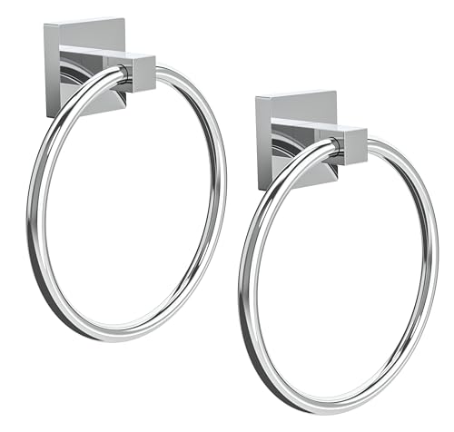 RUACQ Towel Ring, Hand Towel Holder for Bathroom Wall, Chrome, 2 Pack | Wall Mounted Hand Towel Bar, 304 Stainless Steel Towel Hanger, Square Base, Round Towel Holder Design, Modern, Heavy Duty - color: Chrome, size: 2