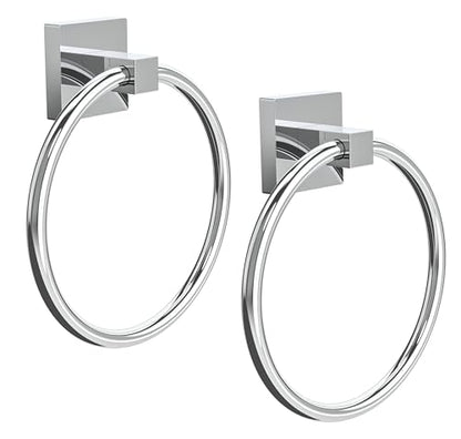 RUACQ Towel Ring, Hand Towel Holder for Bathroom Wall, Chrome, 2 Pack | Wall Mounted Hand Towel Bar, 304 Stainless Steel Towel Hanger, Square Base, Round Towel Holder Design, Modern, Heavy Duty - color: Chrome, size: 2