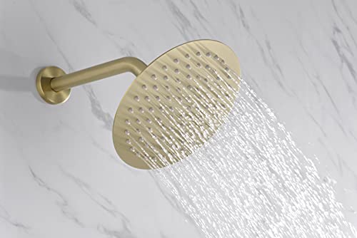 SUMERAIN Bathroom Brushed Gold Rain Shower System with Tub Spout | Tub and Shower Set, Brass Hand Shower, 8" Shower Head, Brass Rough in Valve, Concealed Box Design - color: Brushed Gold, size: 3 Function
