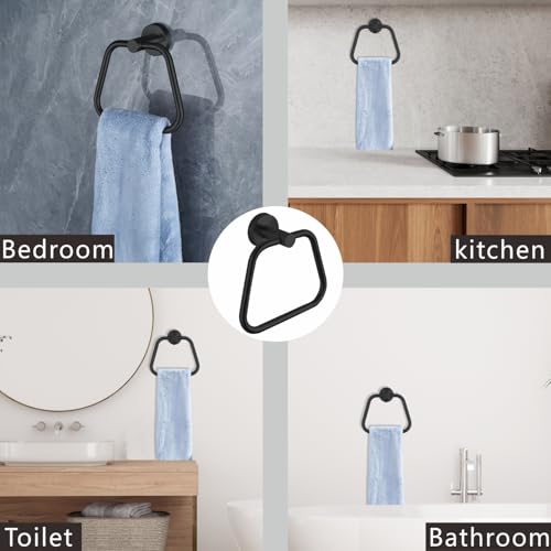 Bath Towel Ring, Bathroom Hardware Towel Holder, Matte Black Towel Ring for Bathroom, Modern Trapezoid Wall Mounted Towel Hanger, 304 Stainless Steel (Black) - color: Black