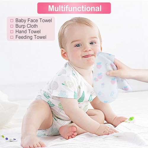 softan Baby Washcloths, 24Pack Baby Wash Cloths Extra Soft & Ultra Absorbent, Baby Towels Face Towel Unisex for Boys Girls Face & Body, Washclothes Gentle on Sensitive Skin, 9''x 9'' Strawberries - color: Strawberries