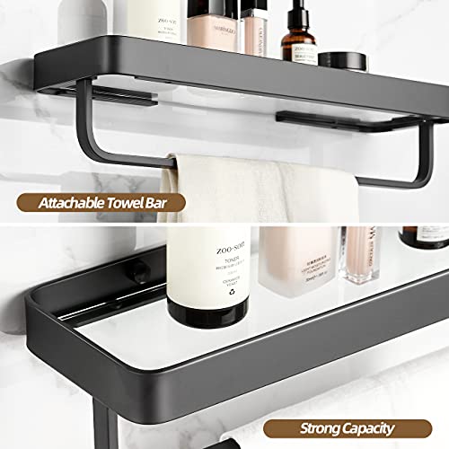 Bathroom Shelves Wall Mounted Glass Shelf for Floating Shelf Tempered Glass Shelves 2 Tier Bathroom Wall Organizer(Black) - color: Black(rectangular)