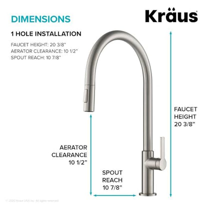 KRAUS Oletto High-Arc Tall Single Handle Pull-Down Kitchen Faucet in Spot Free Stainless Steel, Height 20 3/8 inch, KPF-2821SFS - color: Spot Free Stainless Steel, style: High Arc Faucet