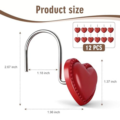 BBV Shower Curtain Hooks Rings for Valentine's Day, 12 Pcs Stainless Steel Glide Shower Hooks for Bathroom Shower Rods Curtains (RED) - color: Red