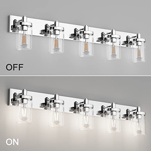 Aipsun Chrome Bathroom Light Fixtures 5 Light Bathroom Vanity Light Stainless Steel with Clear Glass Shade(Exclude Bulb) - color: Chrome, size: 5-Light