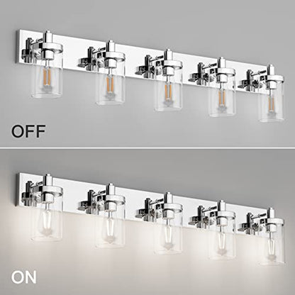 Aipsun Chrome Bathroom Light Fixtures 5 Light Bathroom Vanity Light Stainless Steel with Clear Glass Shade(Exclude Bulb) - color: Chrome, size: 5-Light