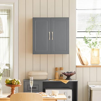 SoBuy Wall Cabinet Laundry Room, Medicine Cabinet for Bathroom Kitchen Garage,Floating Cabinet Hanging Storage with Adjustable Shelf, Grey FRG231-DG | Floating Wall Storage Cabinet With Adjustable Shelf, All-Match Bathroom Cabinet For Various Home Storage