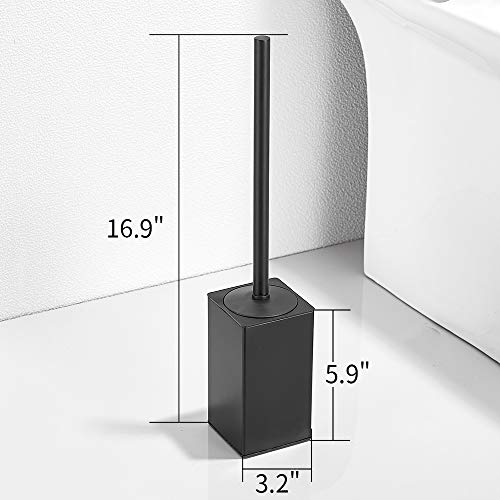 Freestanding Toilet Brush Holder for bathrooms 304 Stainless Steel Toilet Brush Stand Square Storage and Organization Rust Resistant 17-inch high Matte Black Finished - color: 17-inch High Square Matte Black