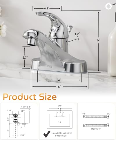 WOWOW Bathroom Faucet 1 Handle Low Arc Single Handle 4 inch Centerset Bathroom Sink Faucet with Lift Rod Drain Assembly Basin Mixer Tap Chrome Vanity Taps - color: Chrome