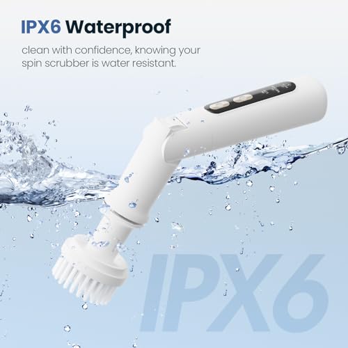 UNIWA Electric Spin Scrubber Cordless with 4 Replaceable Head, 3-Speeds | Electric Scrubber for Cleaning Bathroom/Kitchen/Tub/Dish/Shower/Cup, Mini Power Scrubber Tool, IPX6 Waterproof, Rechargeable