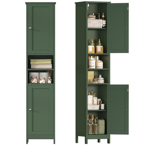 67" Tall Bathroom Cabinet with Adjustable Shelves and Doors, Narrow Bathroom Storage Cabinet for Small Space, Living Room, Entryway, Kitchen, Green - color: Green