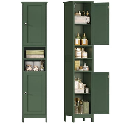67" Tall Bathroom Cabinet with Adjustable Shelves and Doors, Narrow Bathroom Storage Cabinet for Small Space, Living Room, Entryway, Kitchen, Green - color: Green