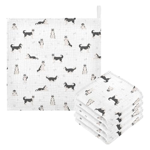 Baby Siberian Husky Dog Muslin Washcloths 3 Pack - Muslin Burp Cloths Hanky Large 11.8"X11.8" Extra Soft Absorbent Baby Burp Rags for Newborn 100% Cotton for Boys Girls Gift - size: one sizex3