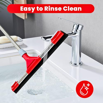 Floor Squeegee Scrubber with Extendable 62" Long Handle | 17.3" EVA Foam Blade, Reinforced Steel Frame for Garage, Concrete, Tile, Patio, Pool, Shower & Uneven Surface Cleaning